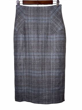 Body by Victoria Wool Blend Plaid Pencil Skirt Ruffle Flounce Hem Size 6